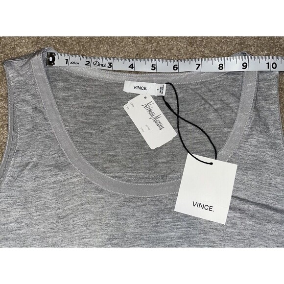 Women's VINCE (Small) Gray Minimalist Tank top 100% Viscose Silk Trim NWT $98 - Picture 9 of 14